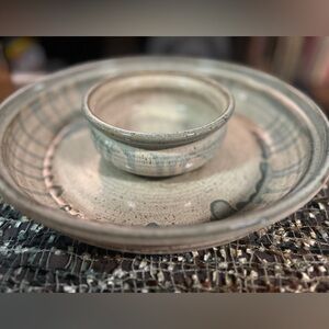 Chip and dip studio pottery bowl